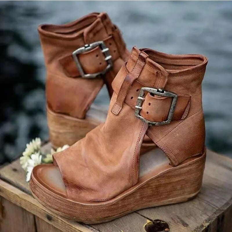 Vivienne Wedge Open Toe Ankle Boots - front view