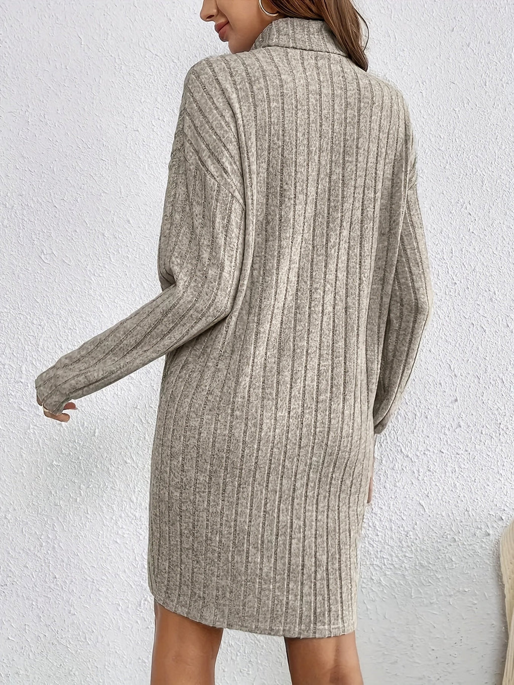 Violet Ribbed Turtleneck Long Sleeve Sweater Dress - view 3