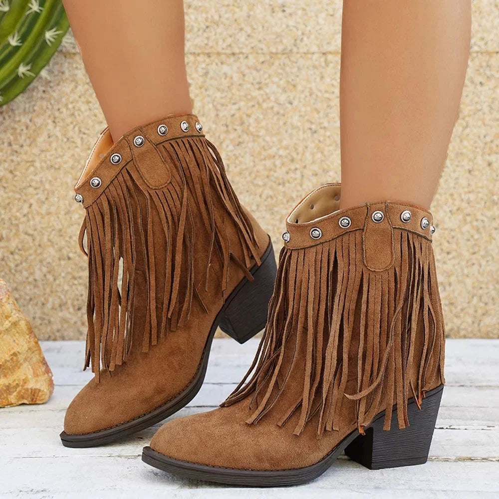 Beatrix Fringed Western Block Heel Boots - view 4