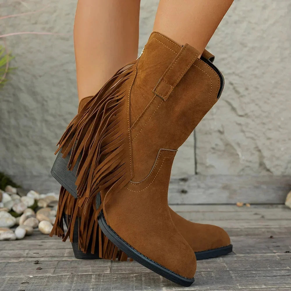 Beatrix Fringed Western Block Heel Boots - view 2