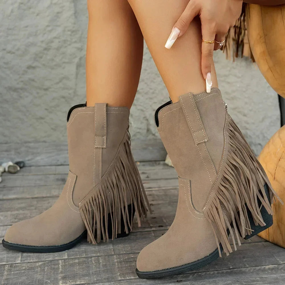 Beatrix Fringed Western Block Heel Boots - view 5