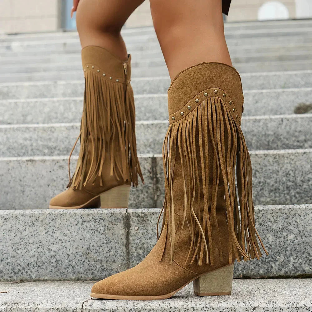 Beatrix Fringed Western Block Heel Boots - view 3