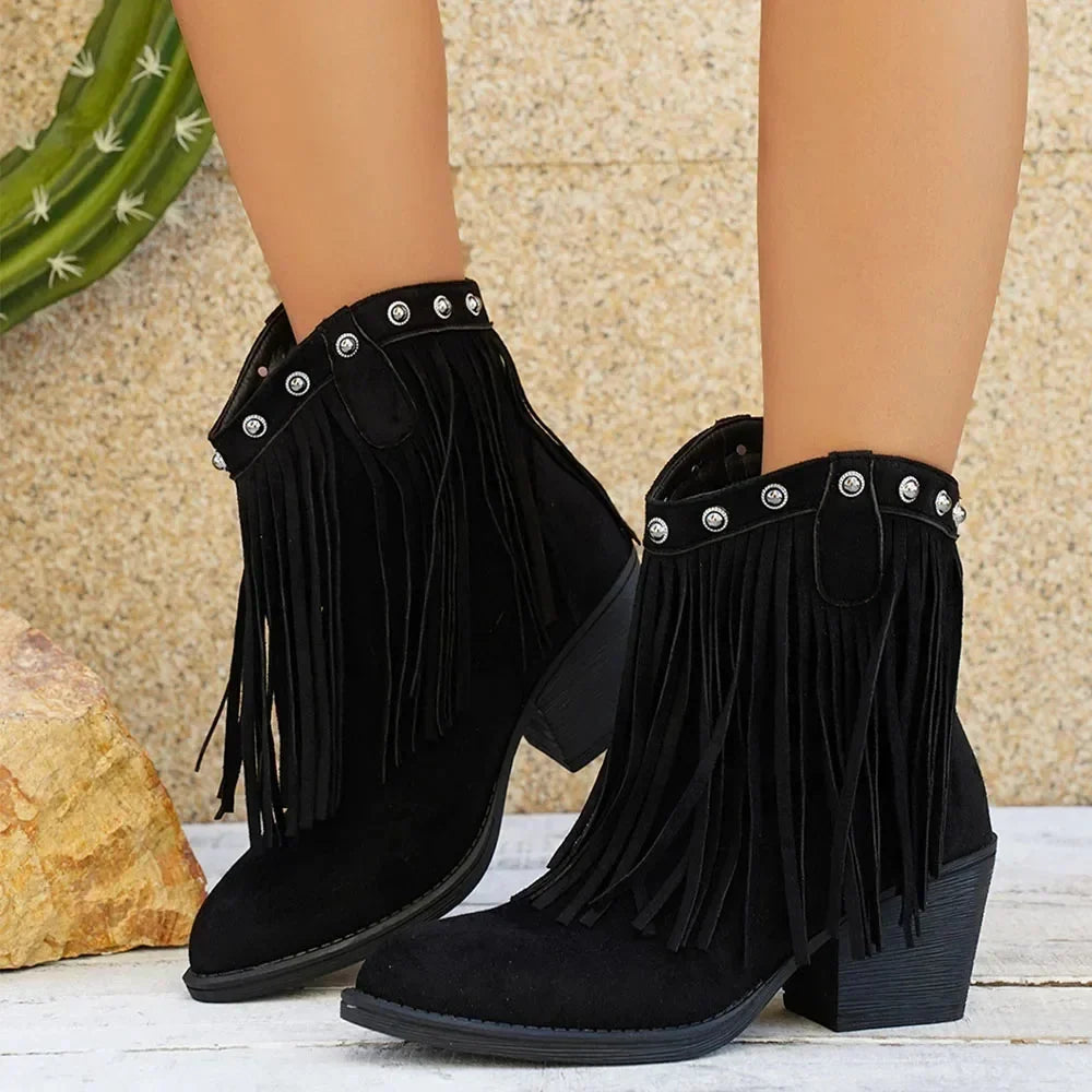 Beatrix Fringed Western Block Heel Boots - view 10