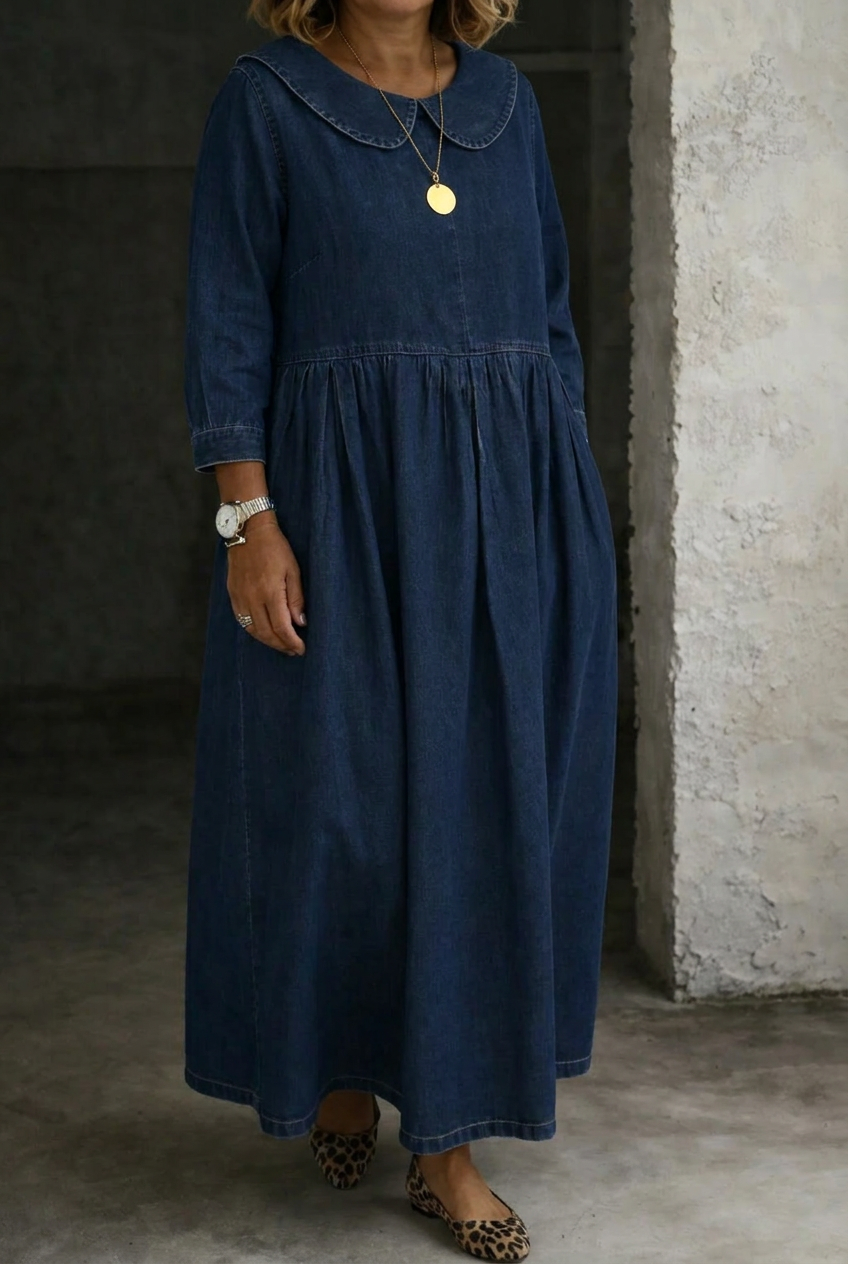 Camille – Peter Pan Collar Denim Dress – view 2