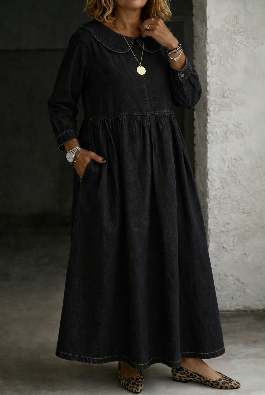 Camille – Peter Pan Collar Denim Dress – view 4