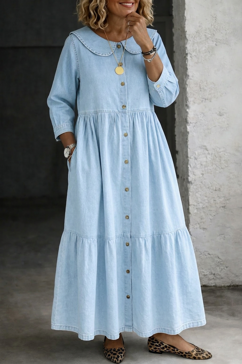 Camille – Peter Pan Collar Denim Dress – view 5