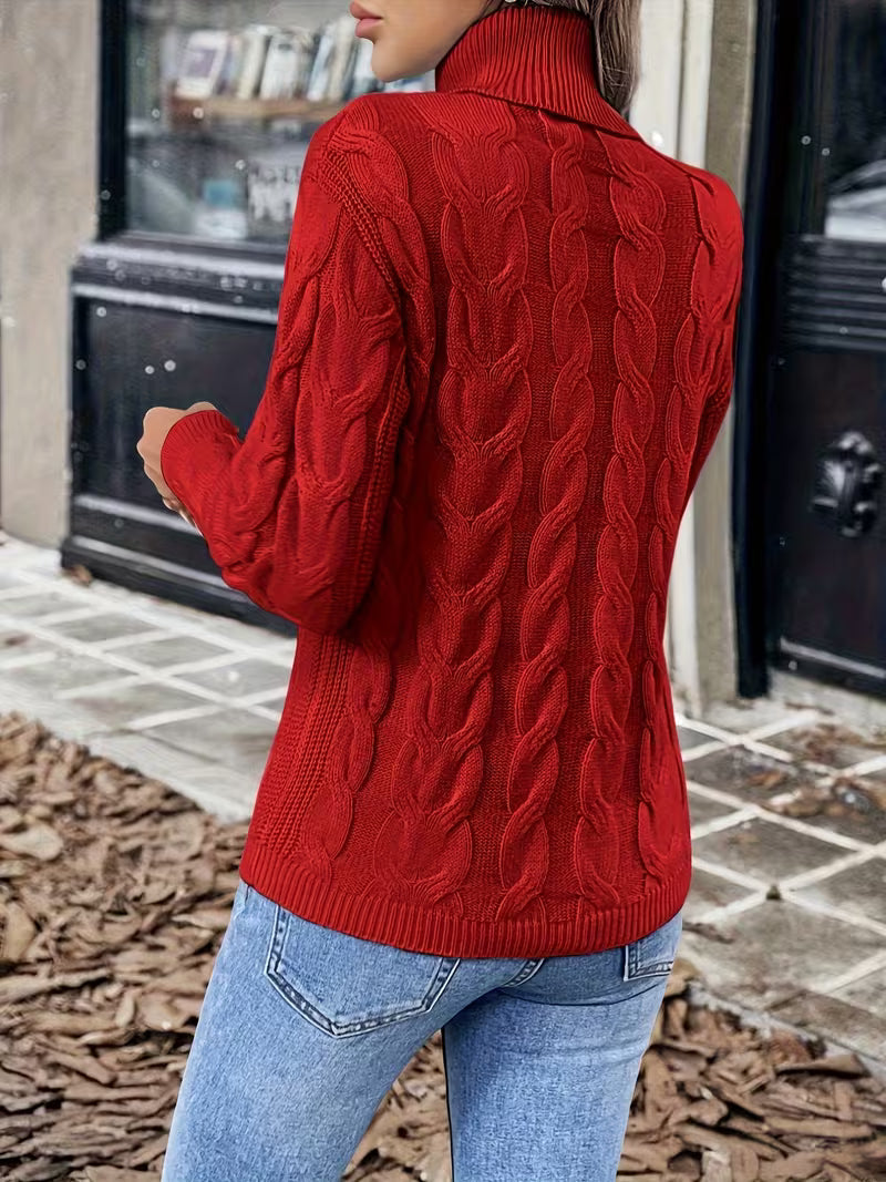 Eva Cable Knit Turtleneck Pullover Sweater - view 4