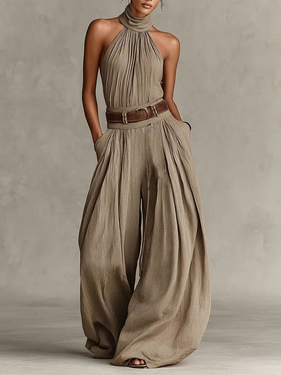 Winnie Halter Neck Wide-Leg Jumpsuit - front view