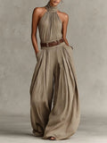 Winnie Halter Neck Wide-Leg Jumpsuit - front view