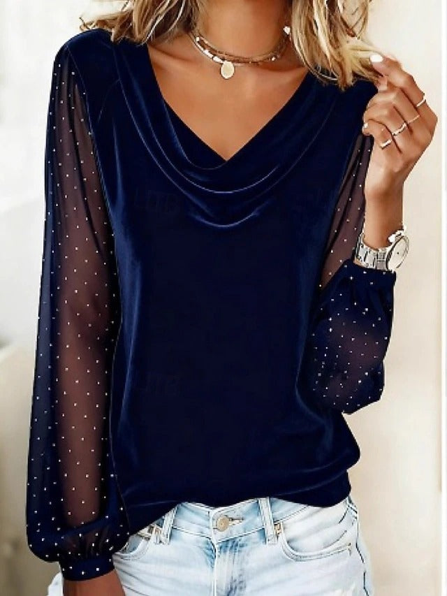 Celeste – Women's Elegant Evening Blouse with Sheer Sleeves – view 4