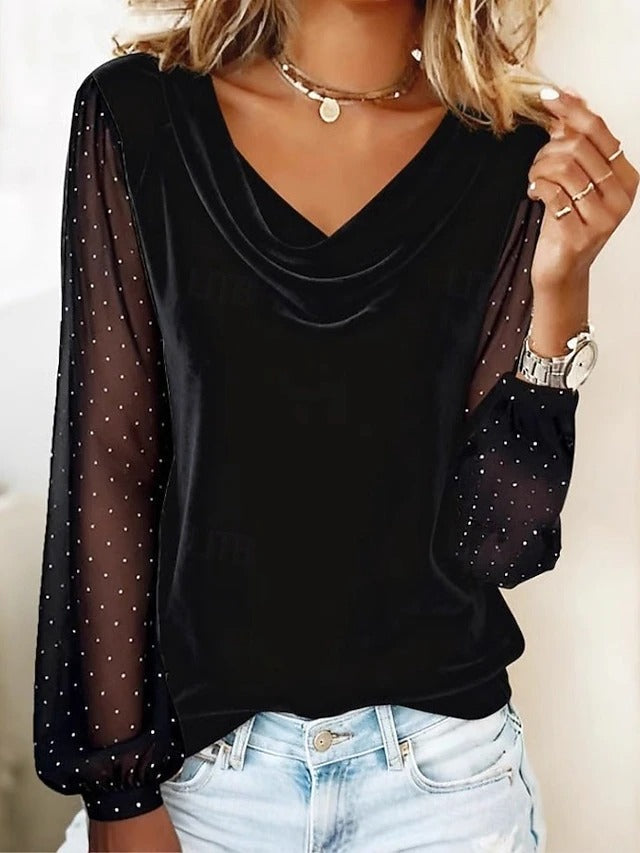 Celeste – Women's Elegant Evening Blouse with Sheer Sleeves – view 5