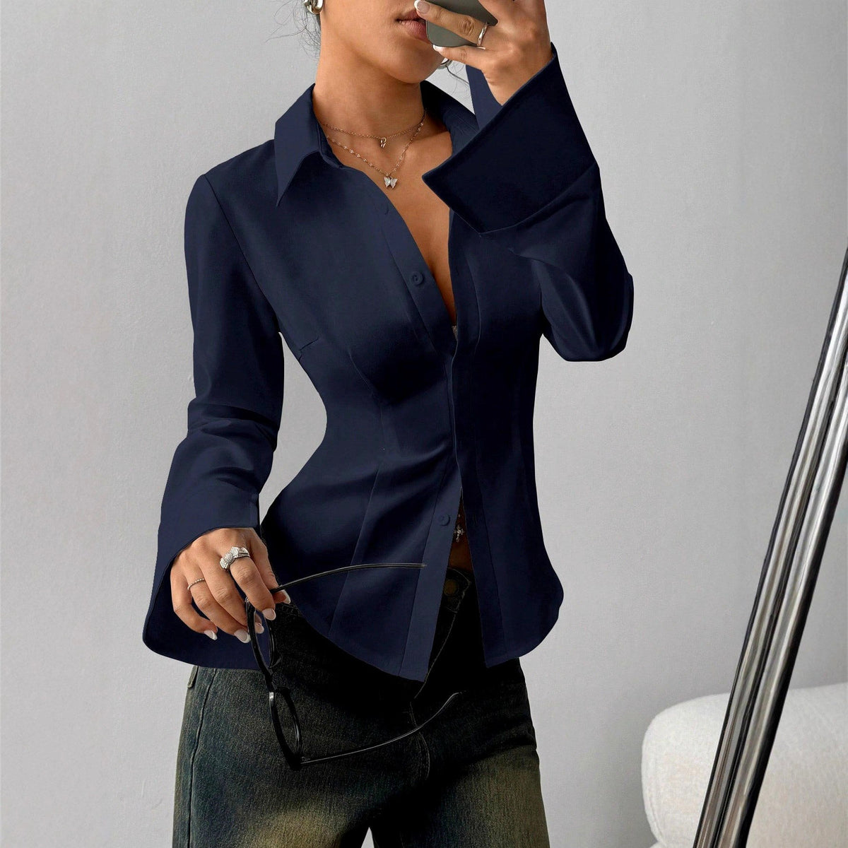 Claire - Women's Tailored Button-Down Flare Cuff Blouse – view 2