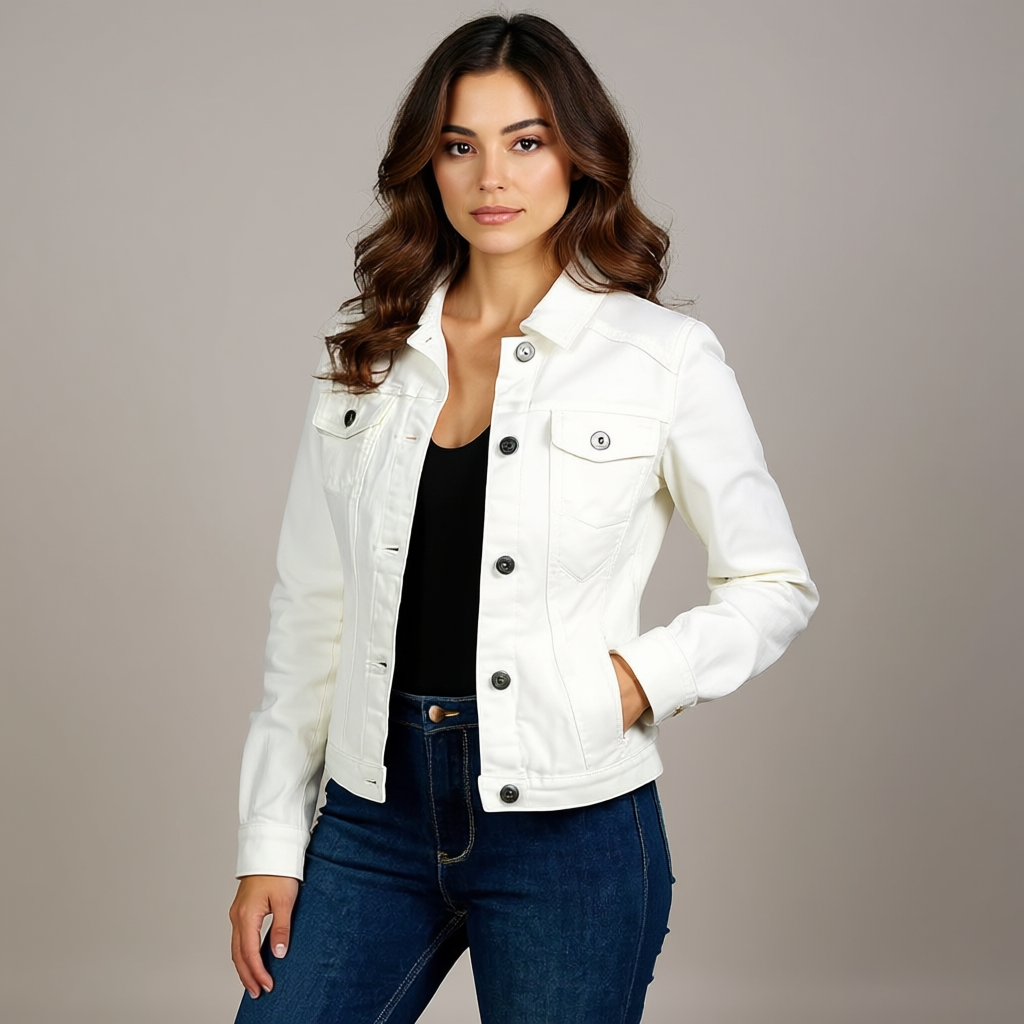 Clemence – Trim Cropped Button Front Denim Jacket for Women – view 10