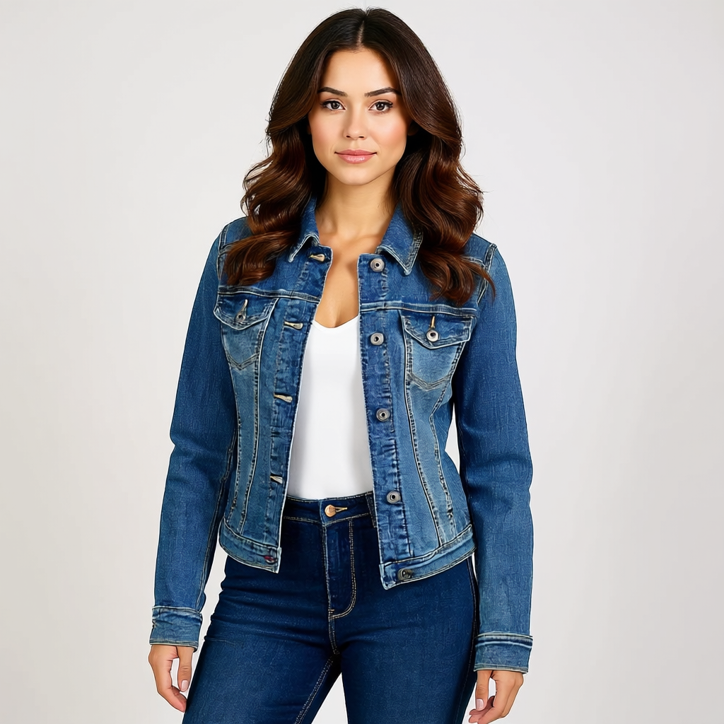 Clemence – Trim Cropped Button Front Denim Jacket for Women – view 2