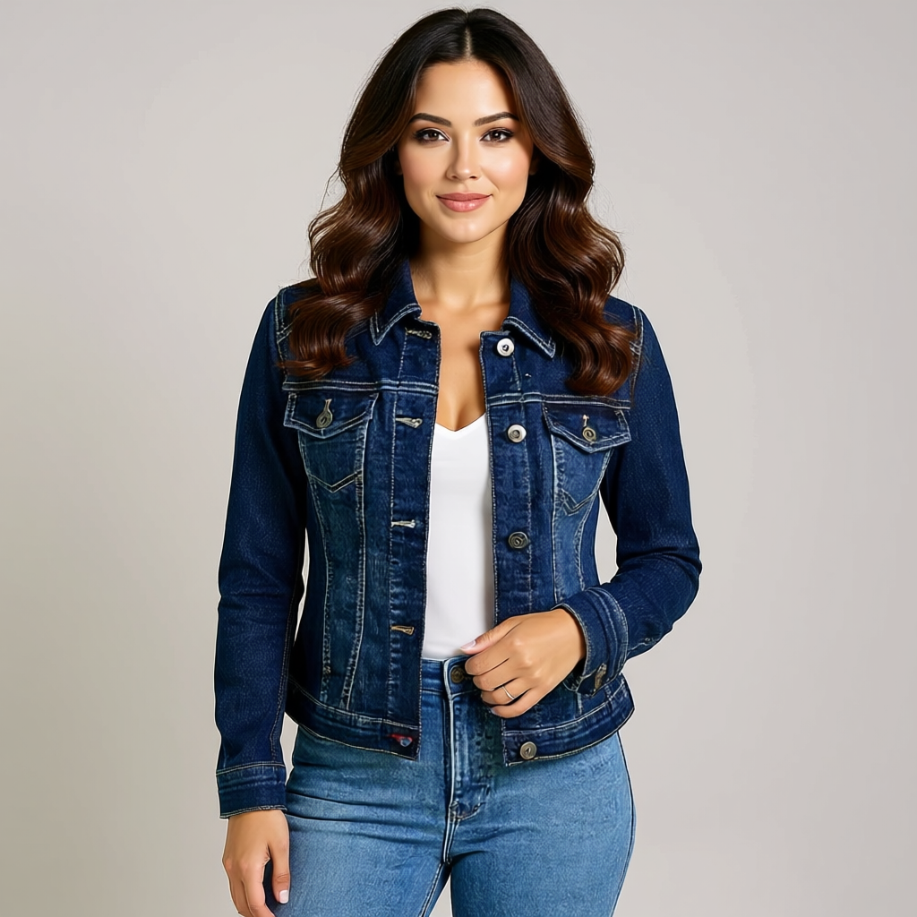 Clemence – Trim Cropped Button Front Denim Jacket for Women – view 4