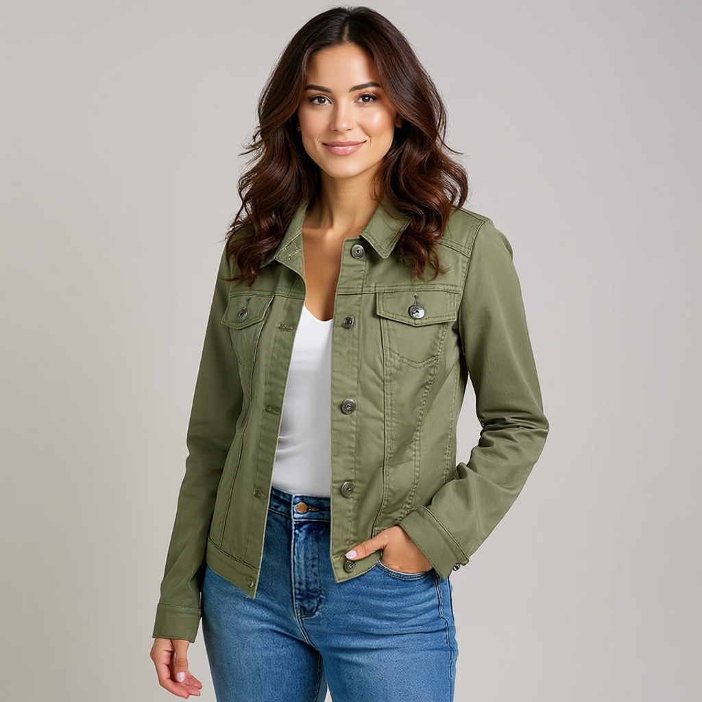 Clemence – Trim Cropped Button Front Denim Jacket for Women – view 5