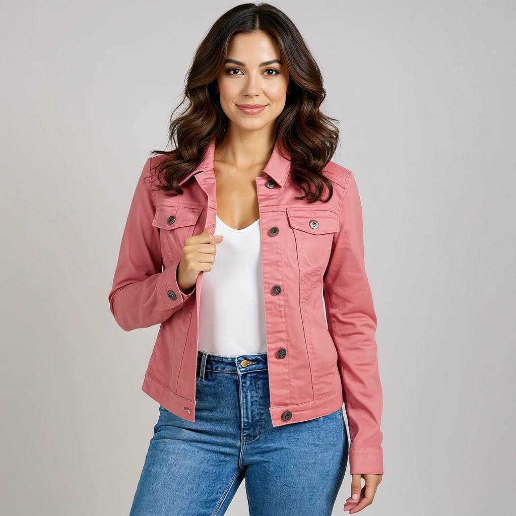Clemence – Trim Cropped Button Front Denim Jacket for Women – view 9