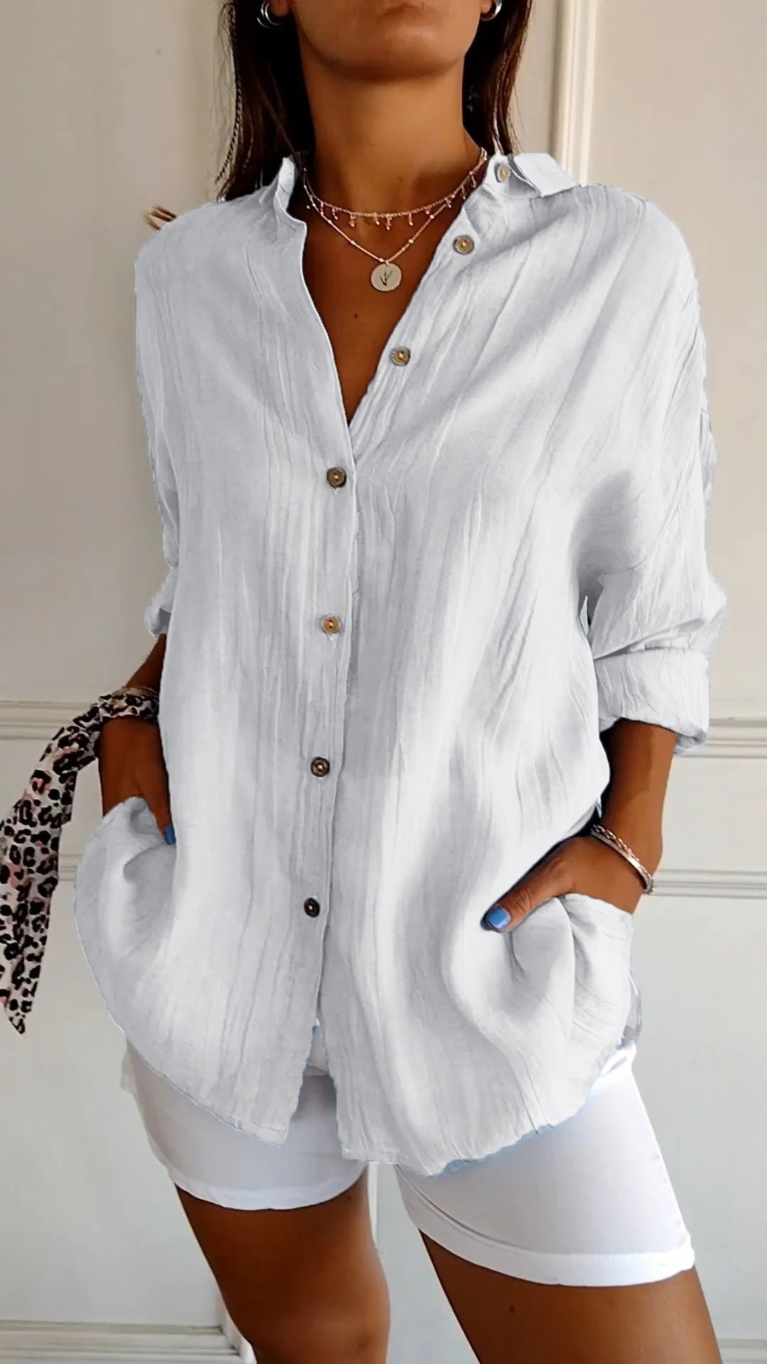 Cora – Crinkled Button Down Long Sleeve Top for Women – view 12