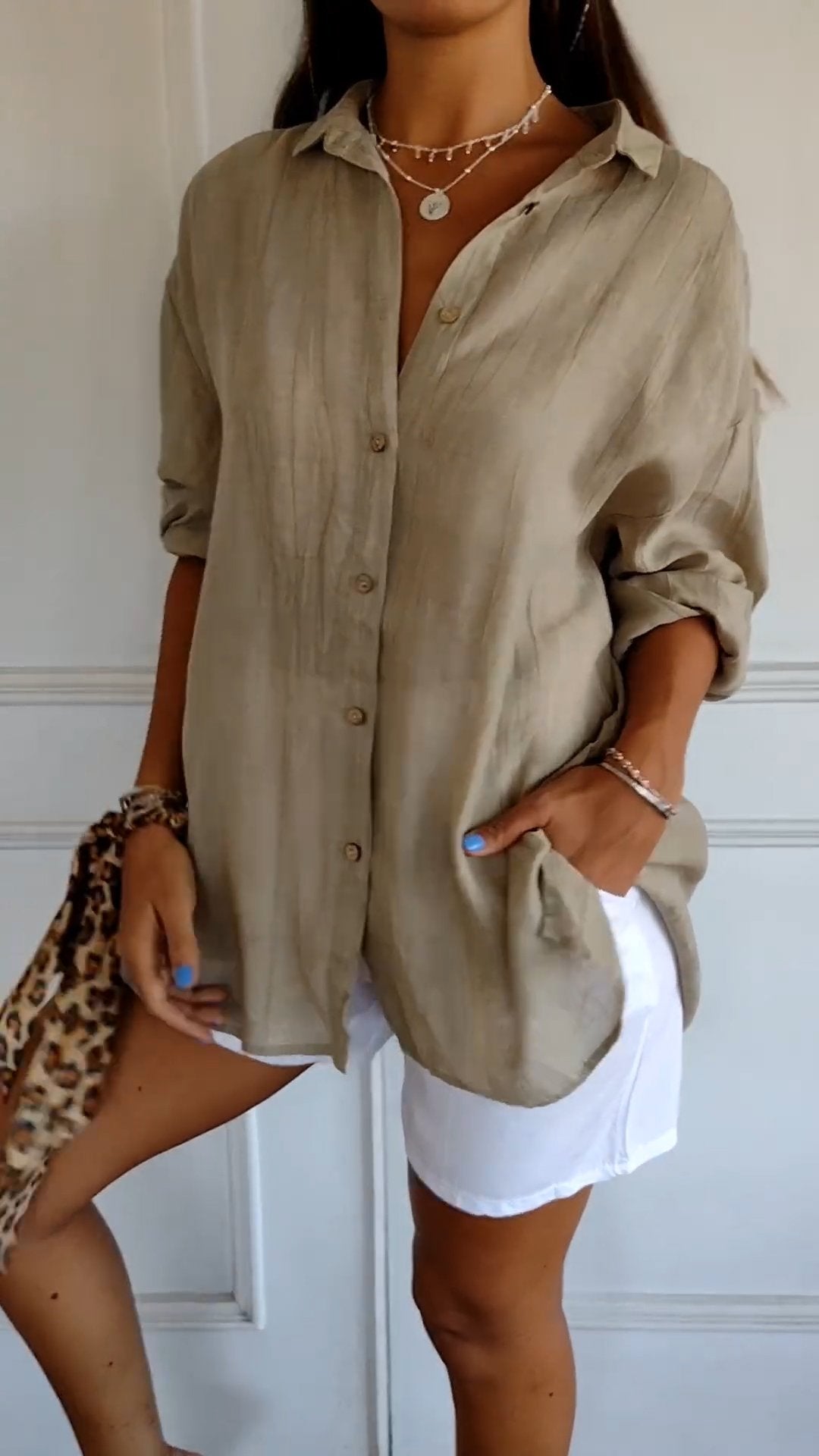 Cora – Crinkled Button Down Long Sleeve Top for Women – view 3