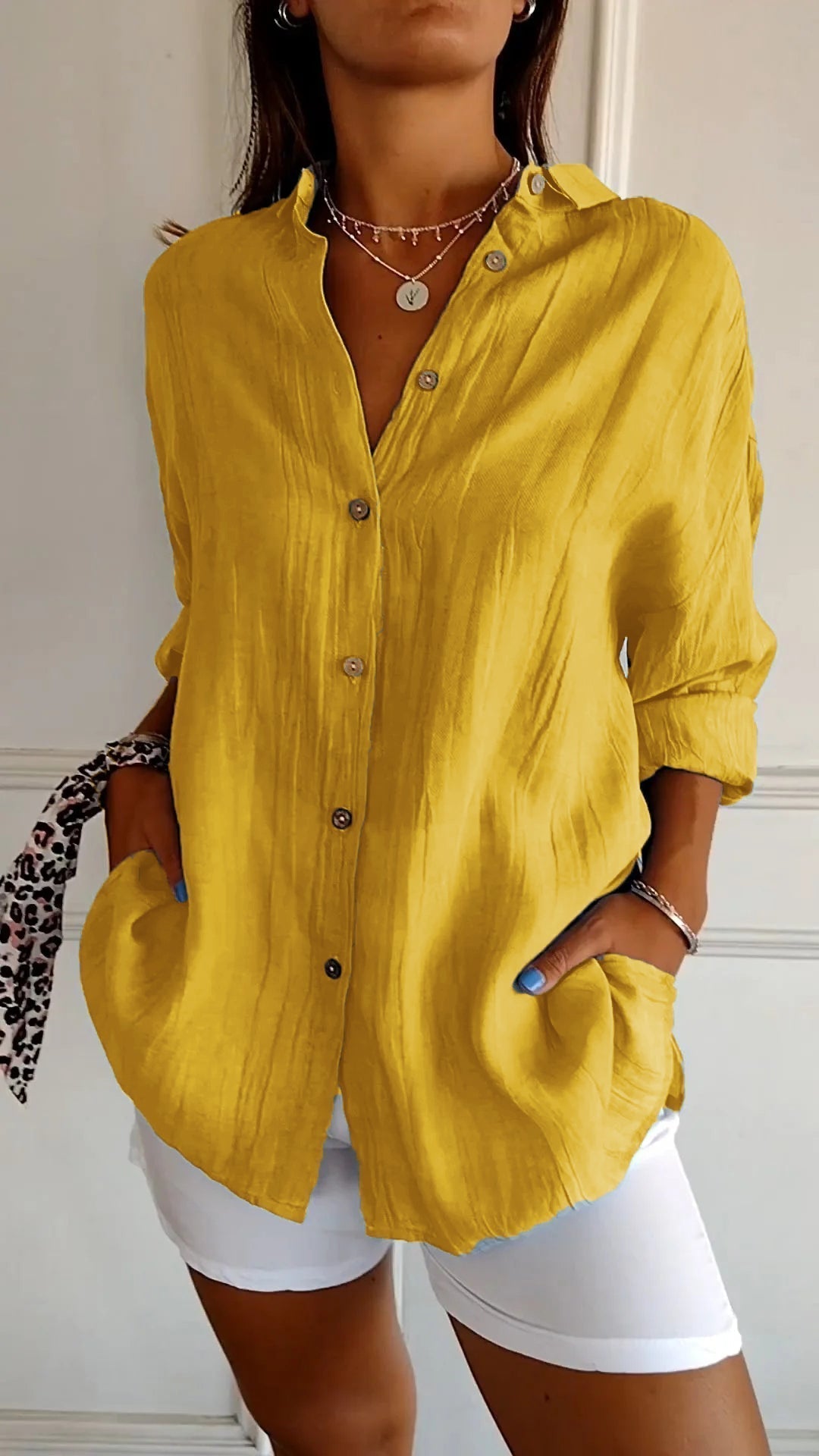 Cora – Crinkled Button Down Long Sleeve Top for Women – view 5