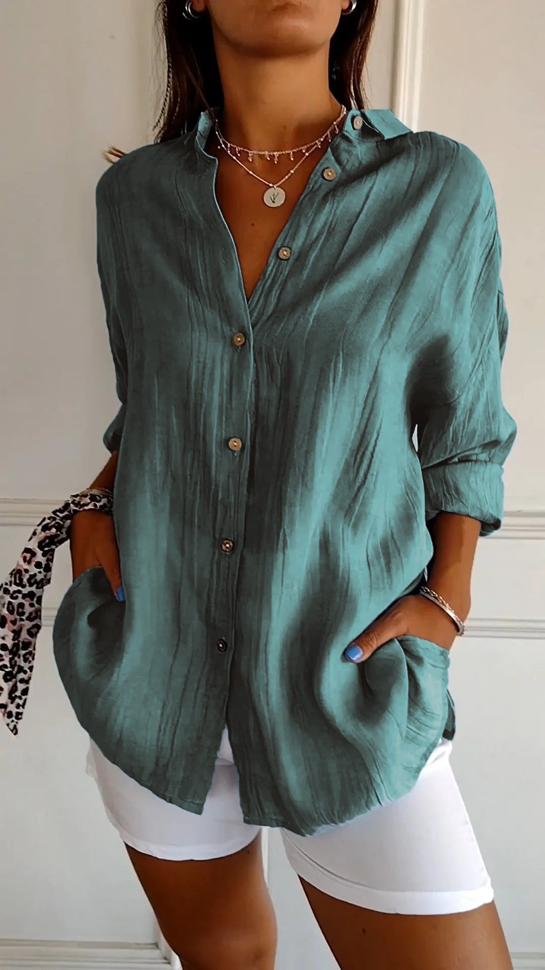 Cora – Crinkled Button Down Long Sleeve Top for Women – view 6