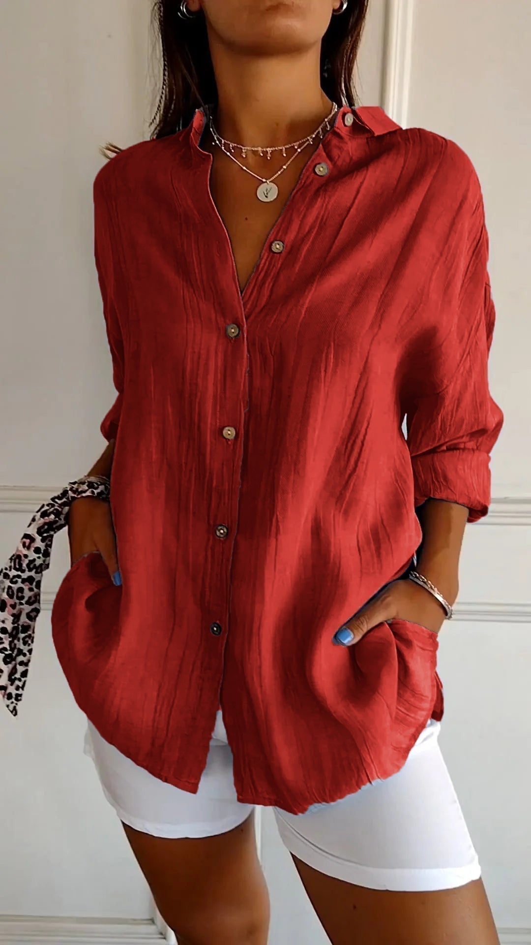 Cora – Crinkled Button Down Long Sleeve Top for Women – view 7