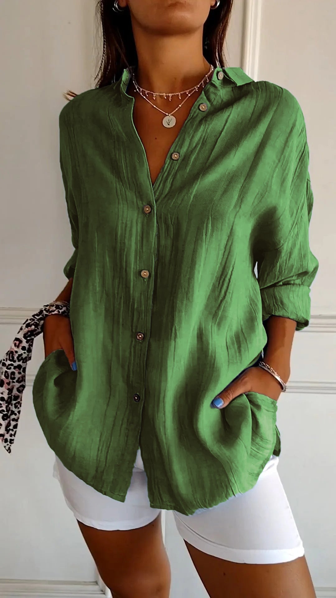Cora – Crinkled Button Down Long Sleeve Top for Women – view 8