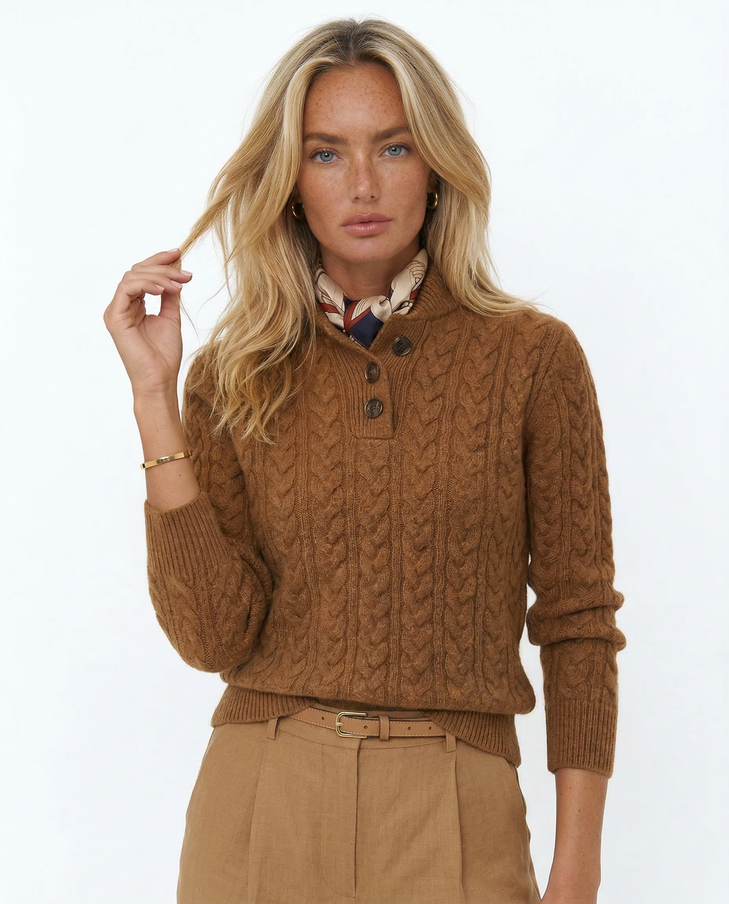Klara Cable Knit Stand Collar Collared Sweater - front view