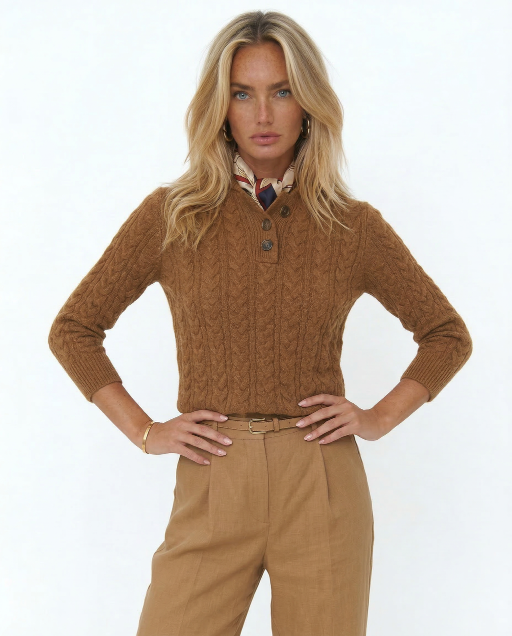 Klara Cable Knit Stand Collar Collared Sweater - view 3