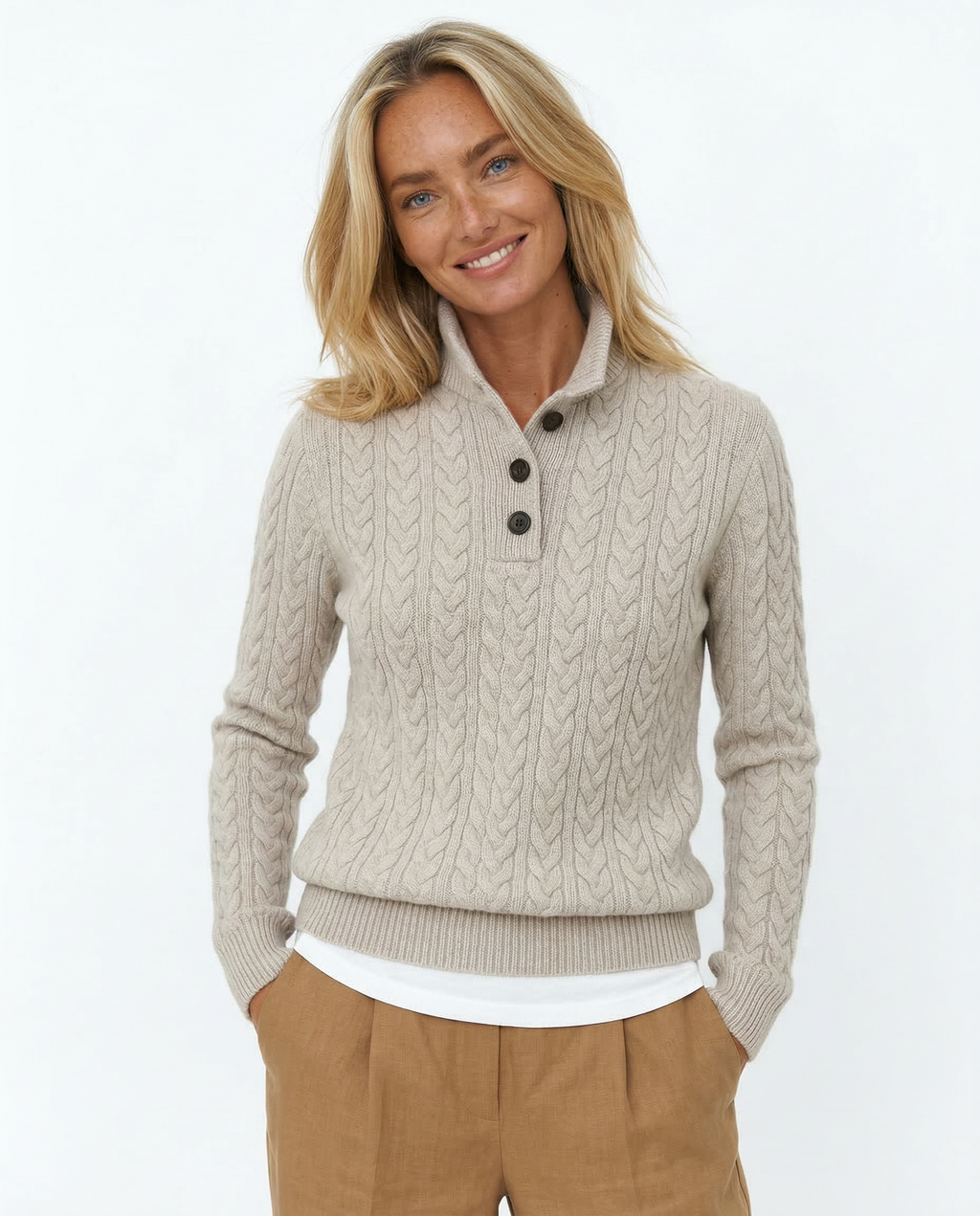 Klara Cable Knit Stand Collar Collared Sweater - view 13