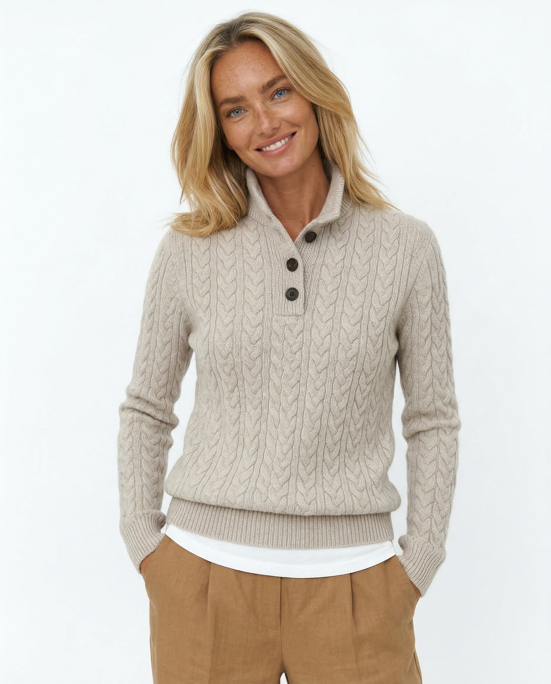 Klara Cable Knit Stand Collar Collared Sweater - view 13