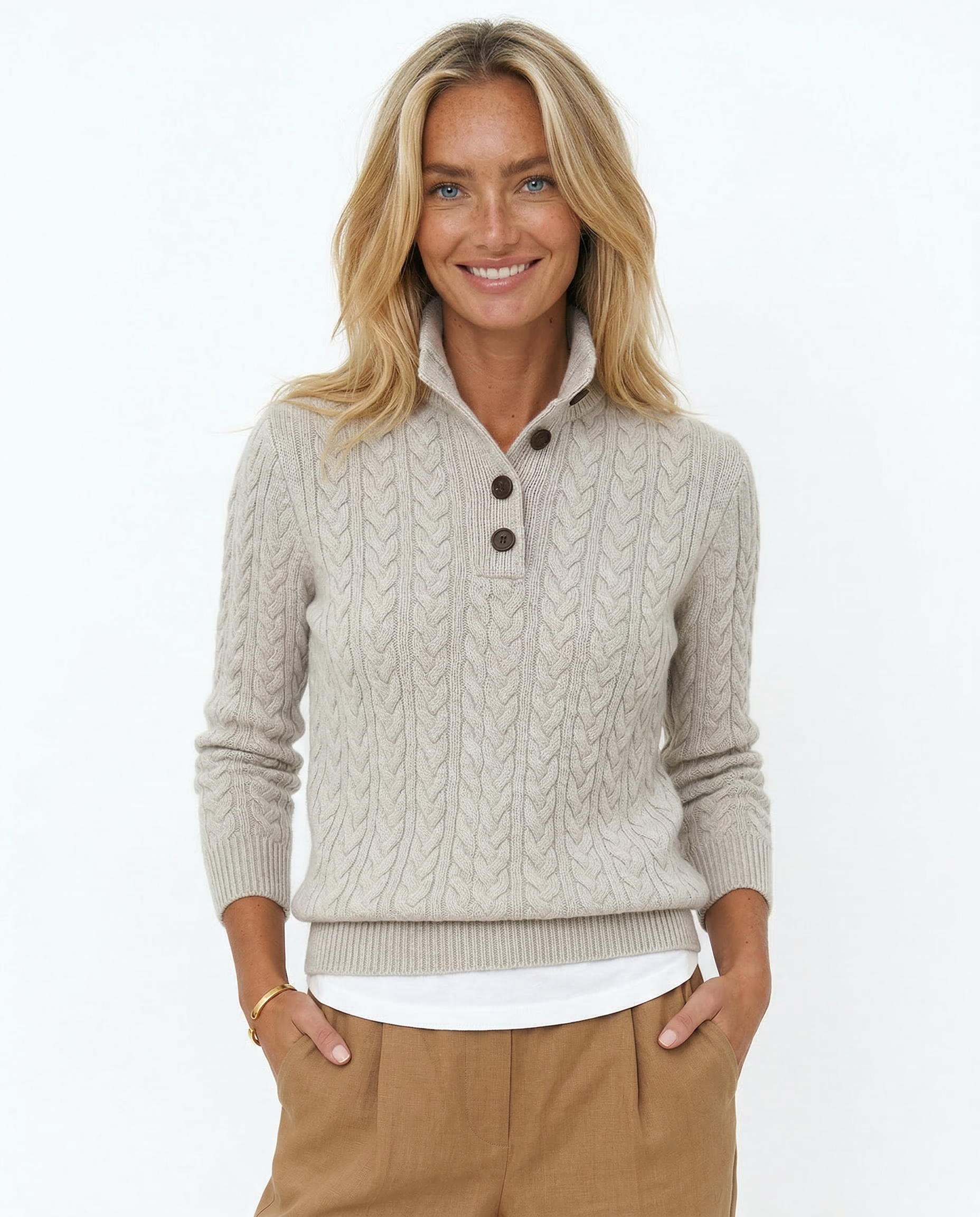 Klara Cable Knit Stand Collar Collared Sweater - view 14