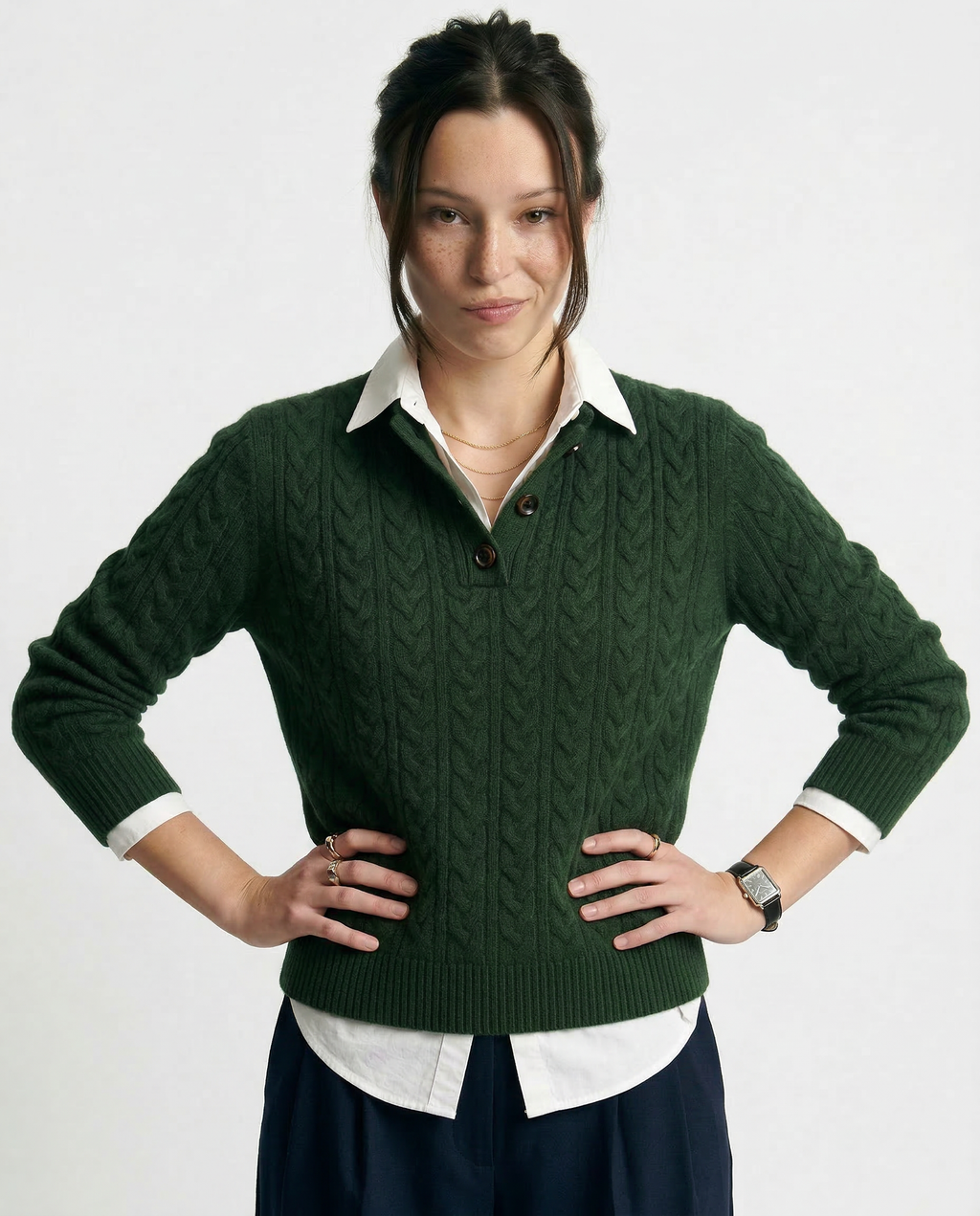 Klara Cable Knit Stand Collar Collared Sweater - view 5