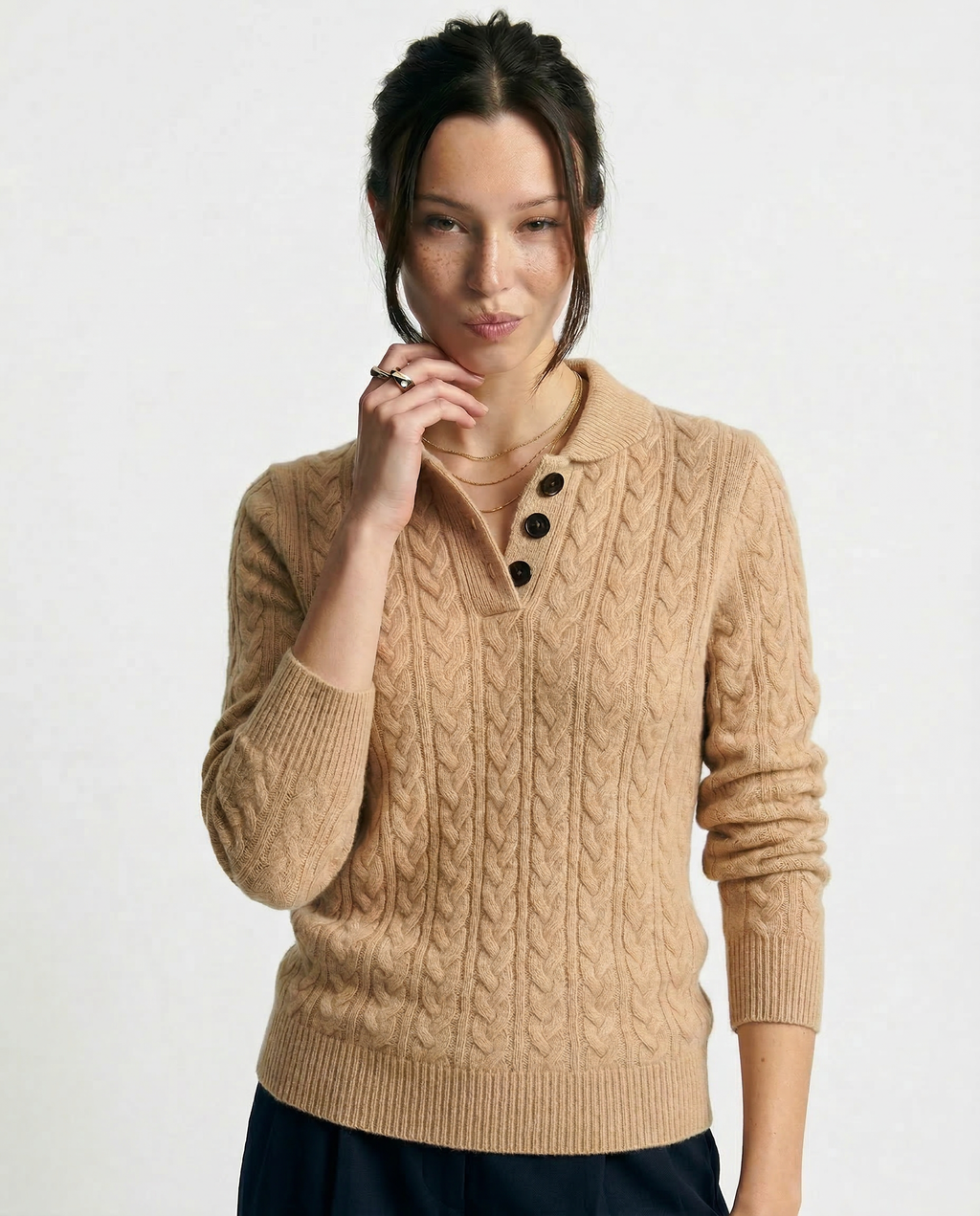 Klara Cable Knit Stand Collar Collared Sweater - view 11