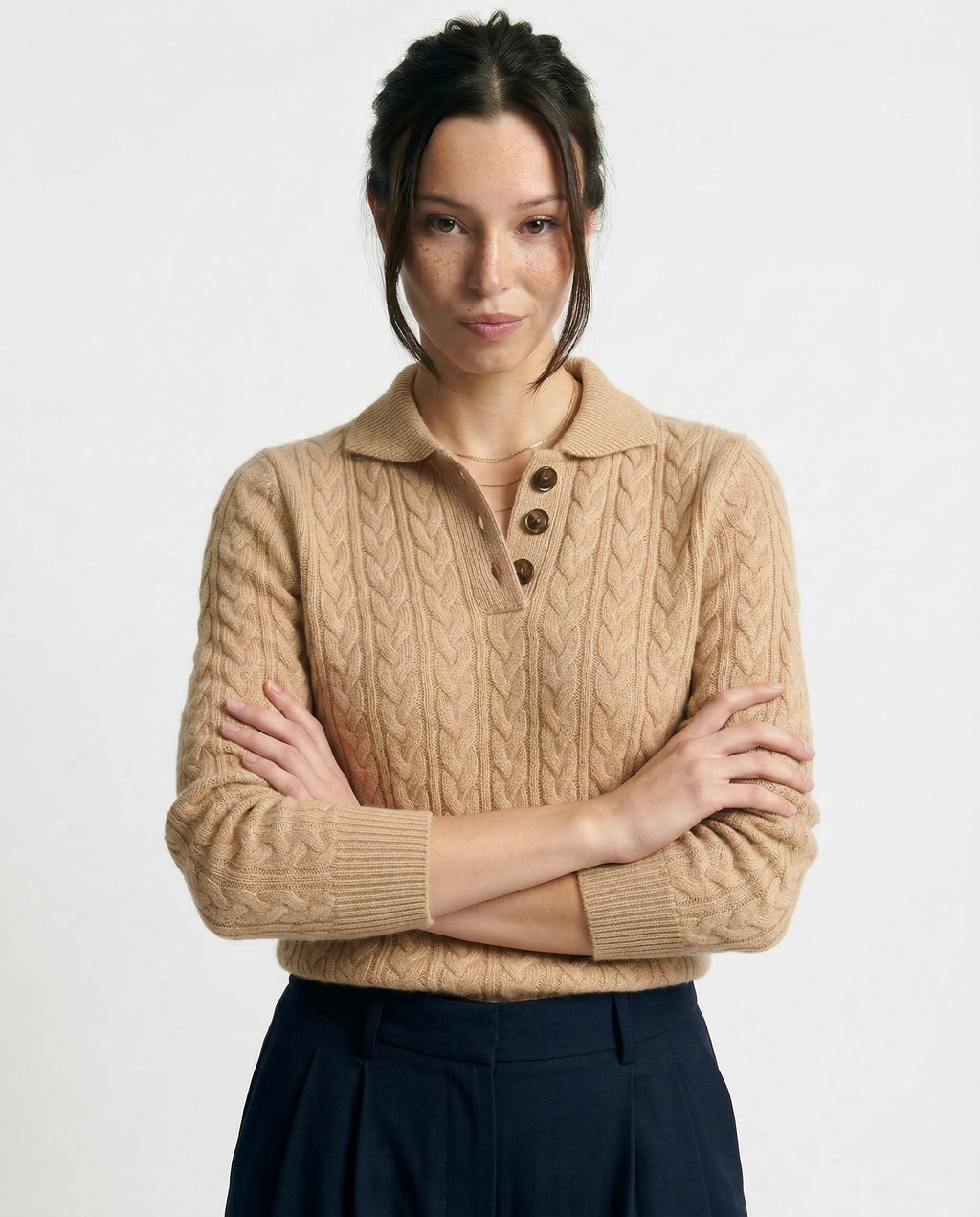 Klara Cable Knit Stand Collar Collared Sweater - view 12