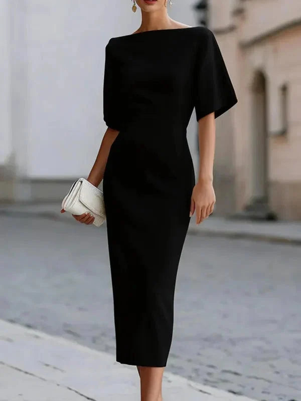 Camille Boat Neck Ruffle Sleeve Midi Dress - view 5