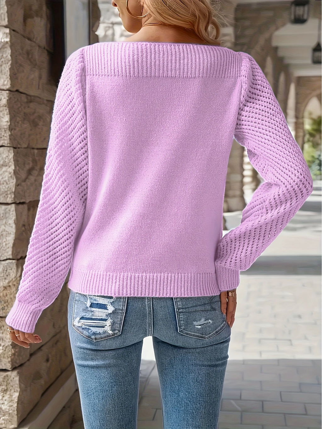 Verity Pointelle Wide Neck Sweater - view 9