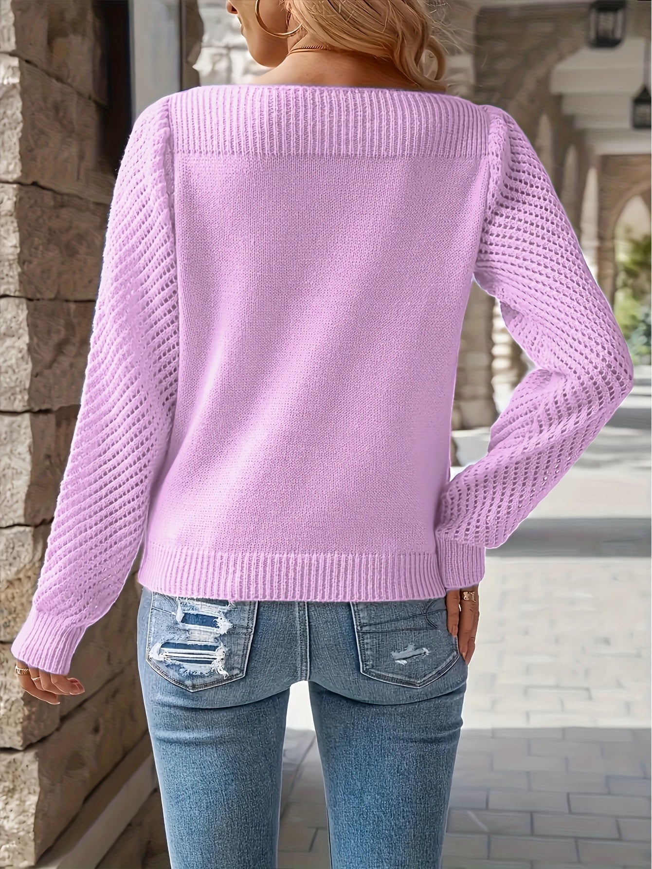 Verity Pointelle Wide Neck Sweater - view 9