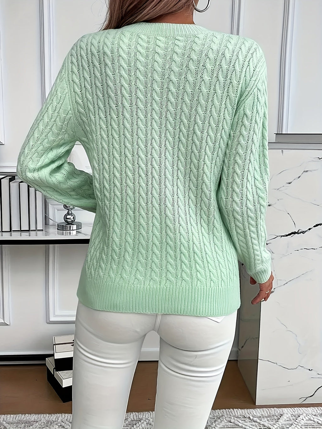 Aurore Cable Knit Ribbed Round Neck Sweater - view 3