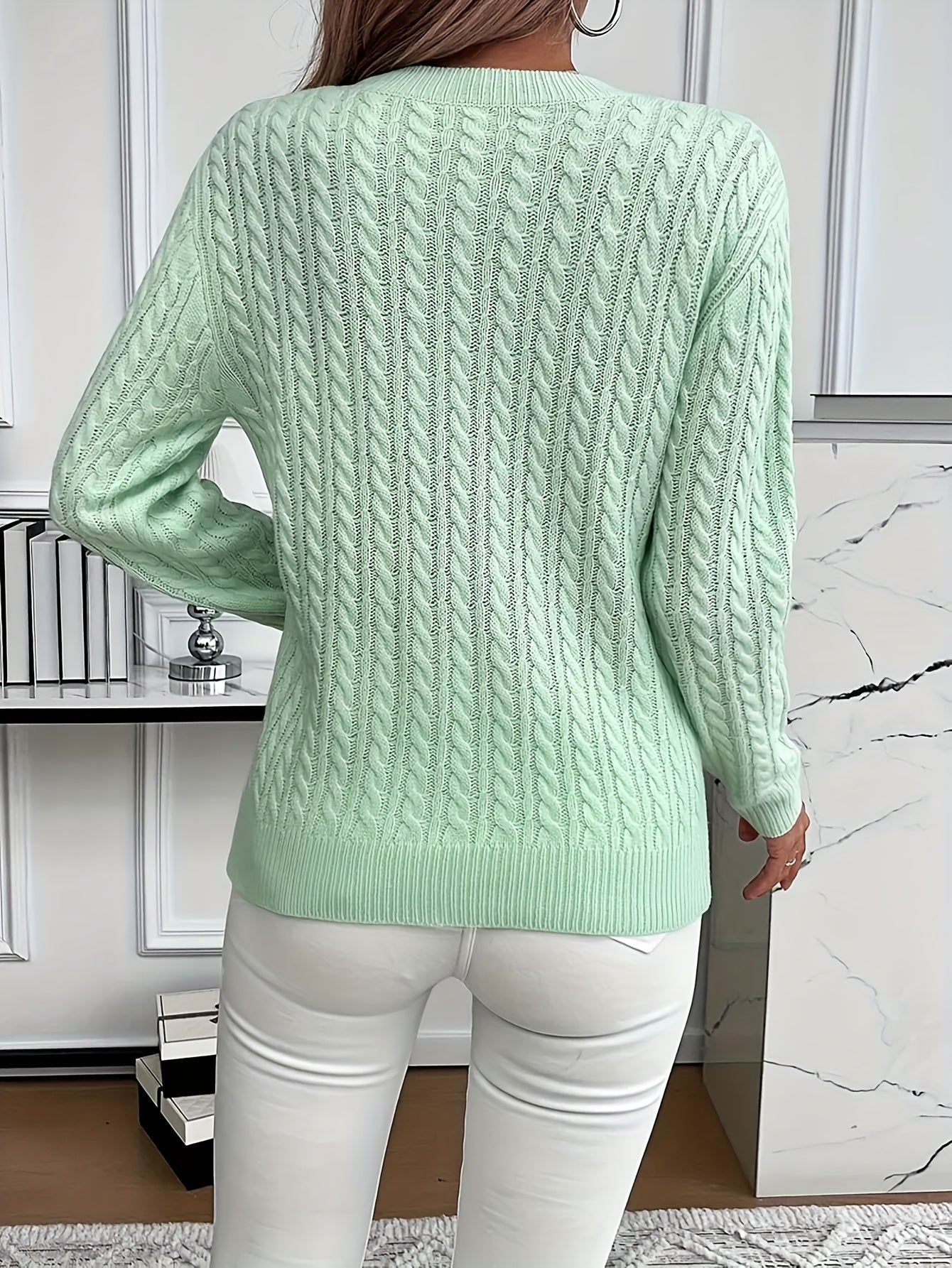 Aurore Cable Knit Ribbed Round Neck Sweater - view 3