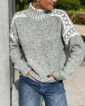 Women's Nordic Pattern Jumper with High Collar