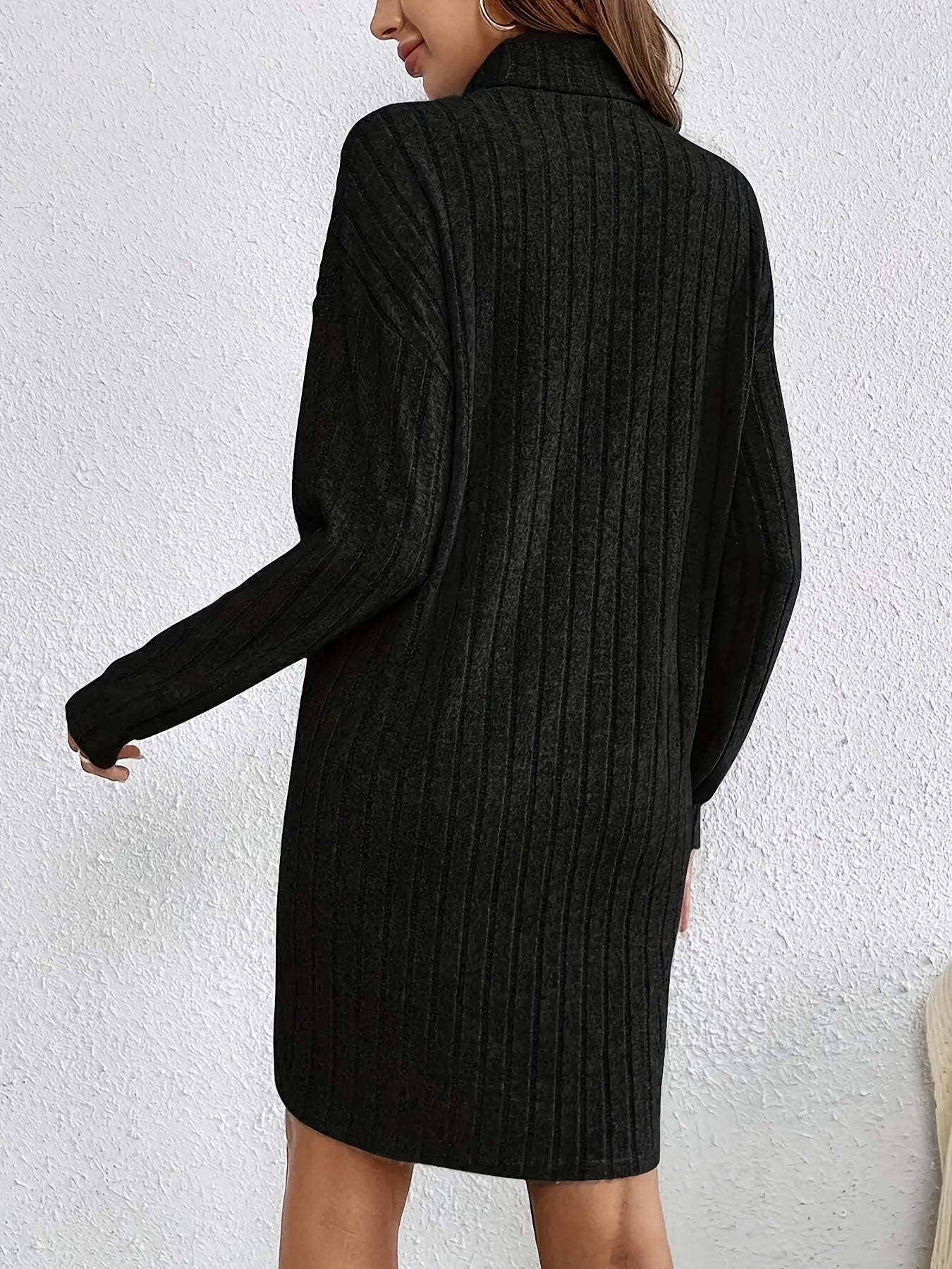 Violet Ribbed Turtleneck Long Sleeve Sweater Dress - view 6