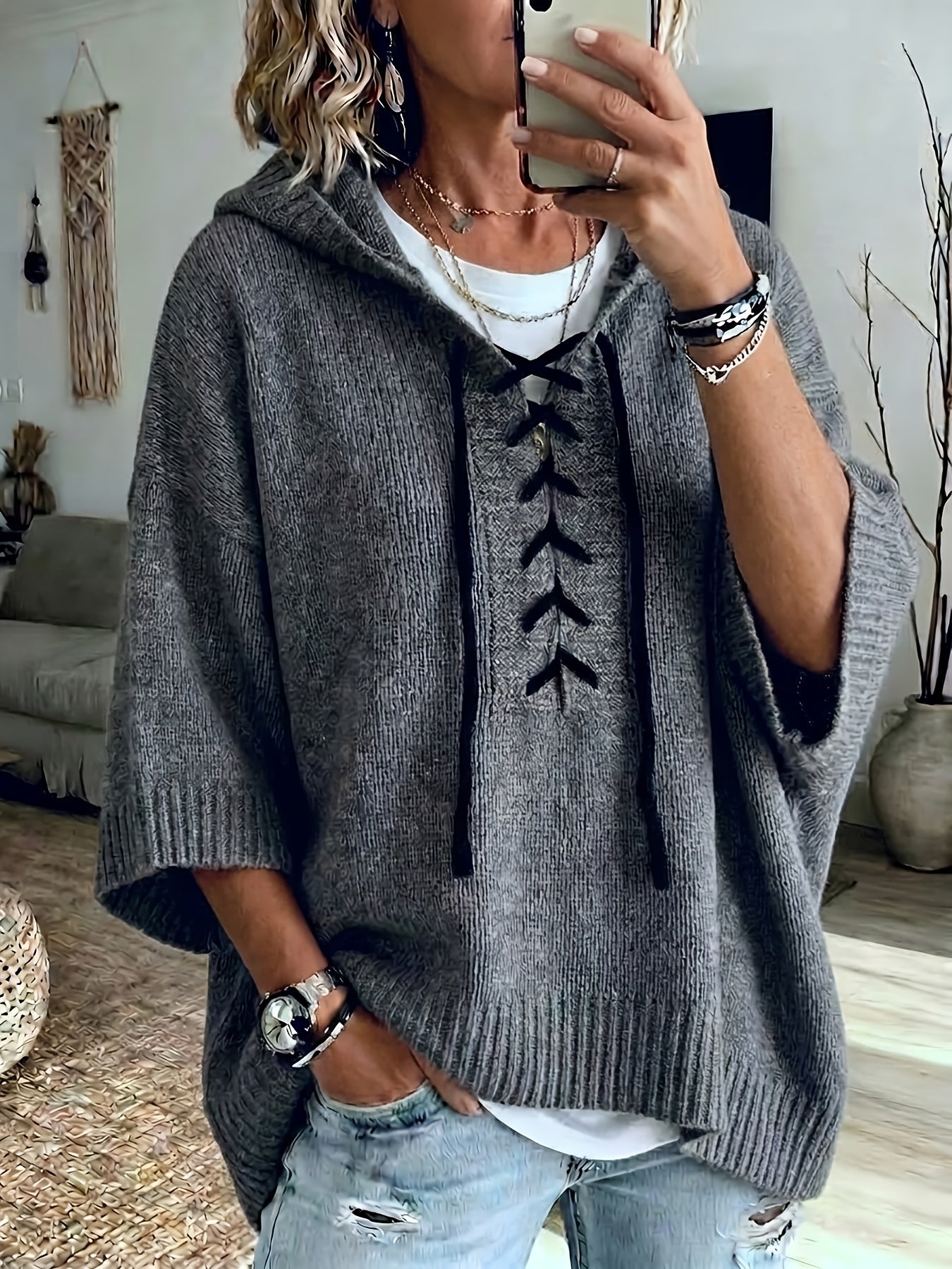 Delphine Oversized Batwing Sleeve Hoodie - view 2