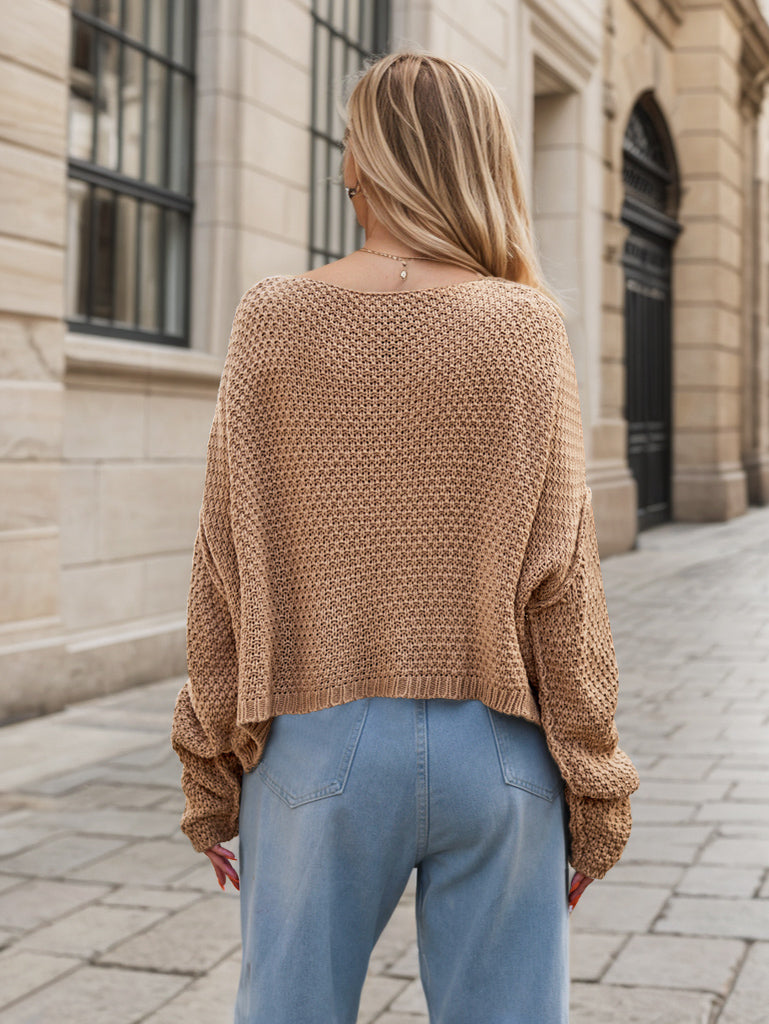 Eloise | Cable Waffle Knit Sweater with Scoop Crew Neck for Women