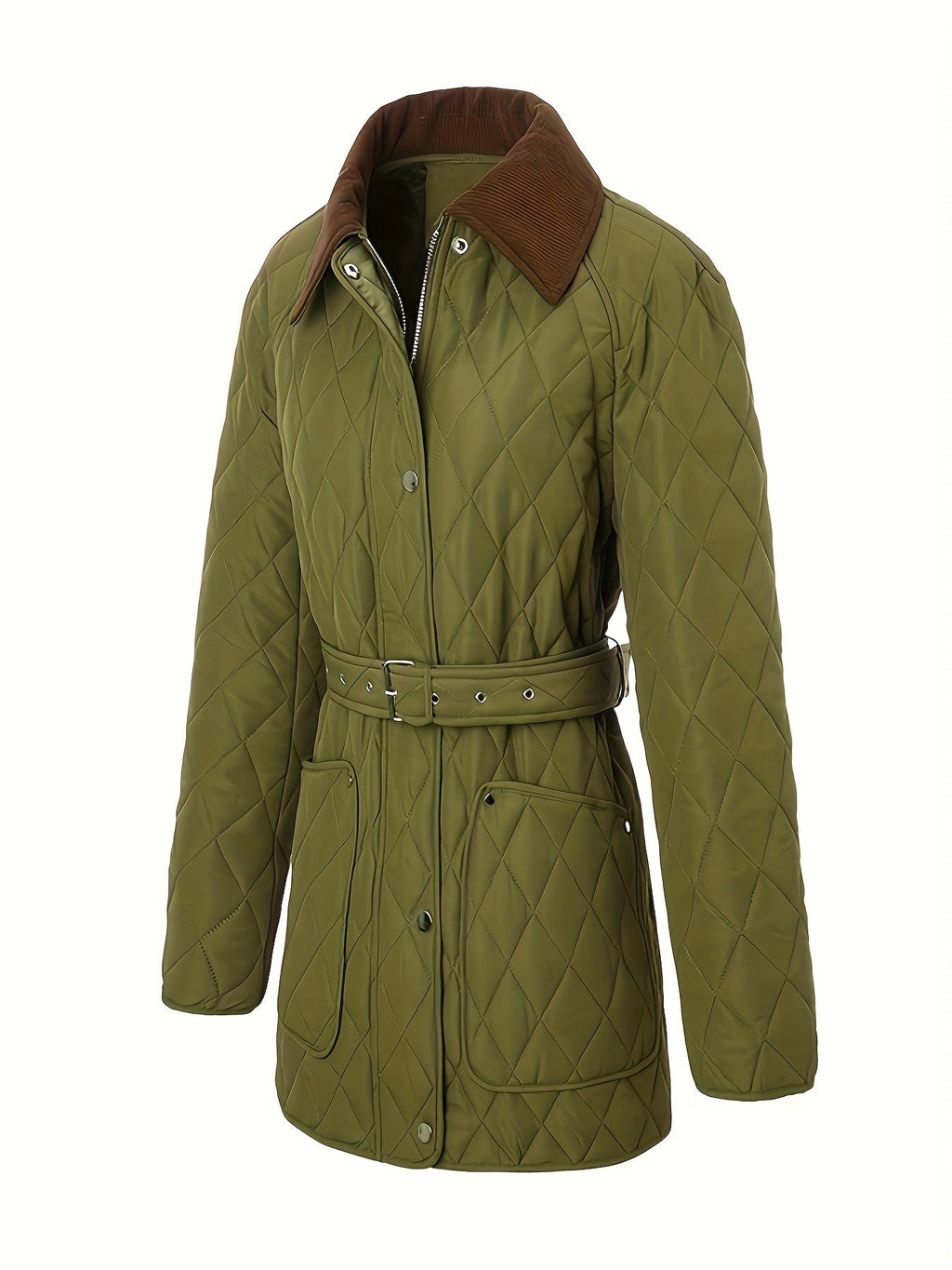 Women's Quilted Jacket with Belted Waist