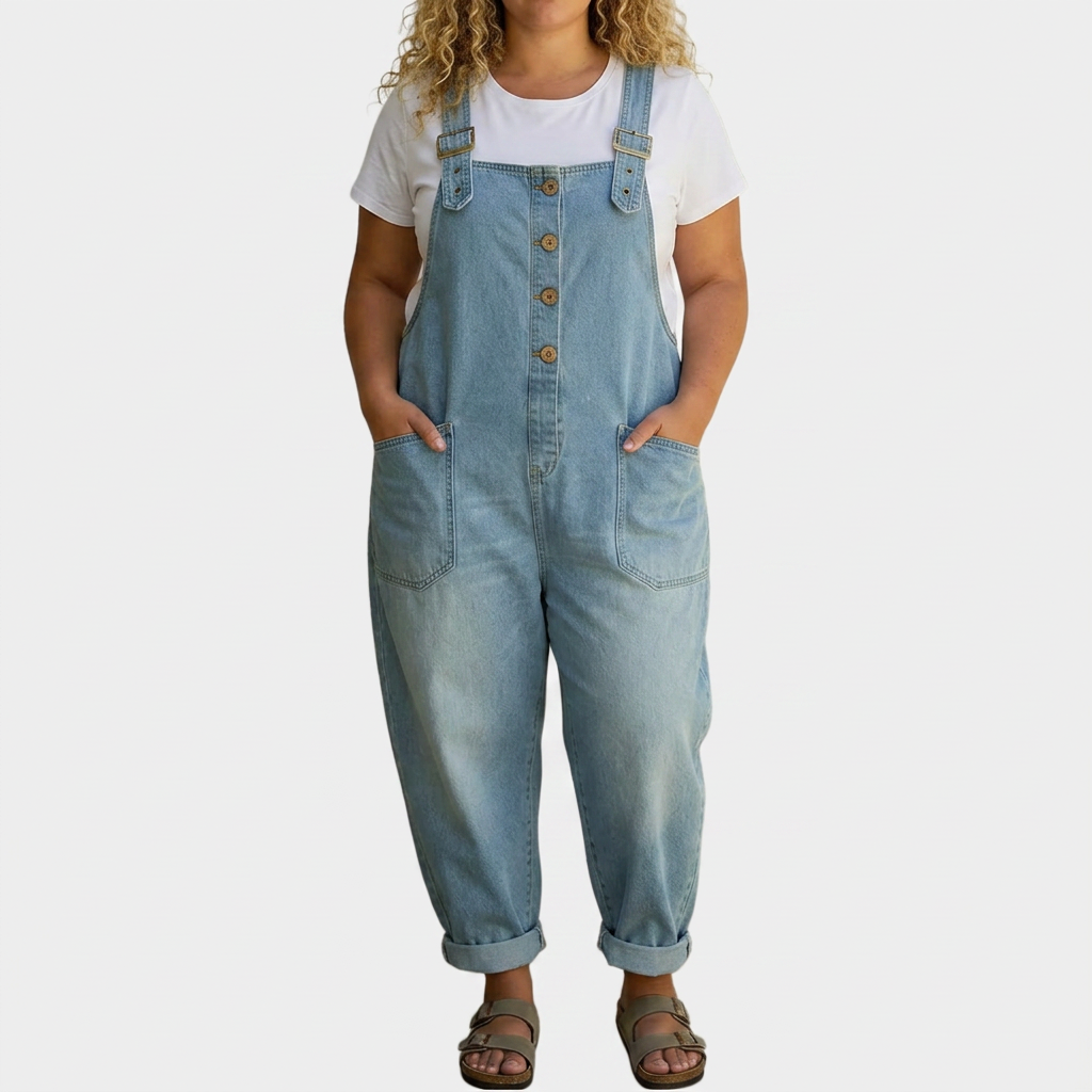 Demi – Vintage Soft Denim-Look Overalls with Adjustable Straps