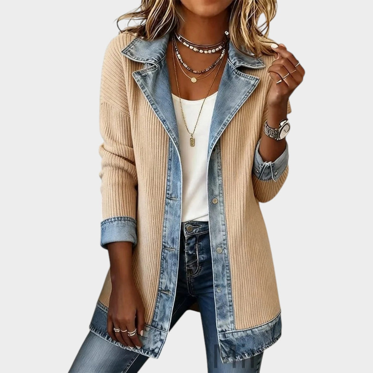Women's Knit Cardigan Button Front Denim Ribbed – view 5