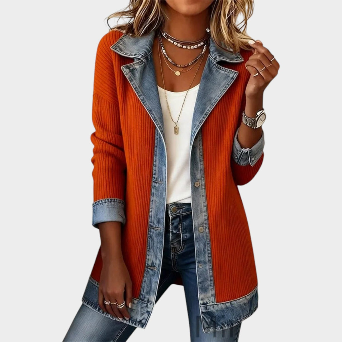 Women's Knit Cardigan Button Front Denim Ribbed – view 6