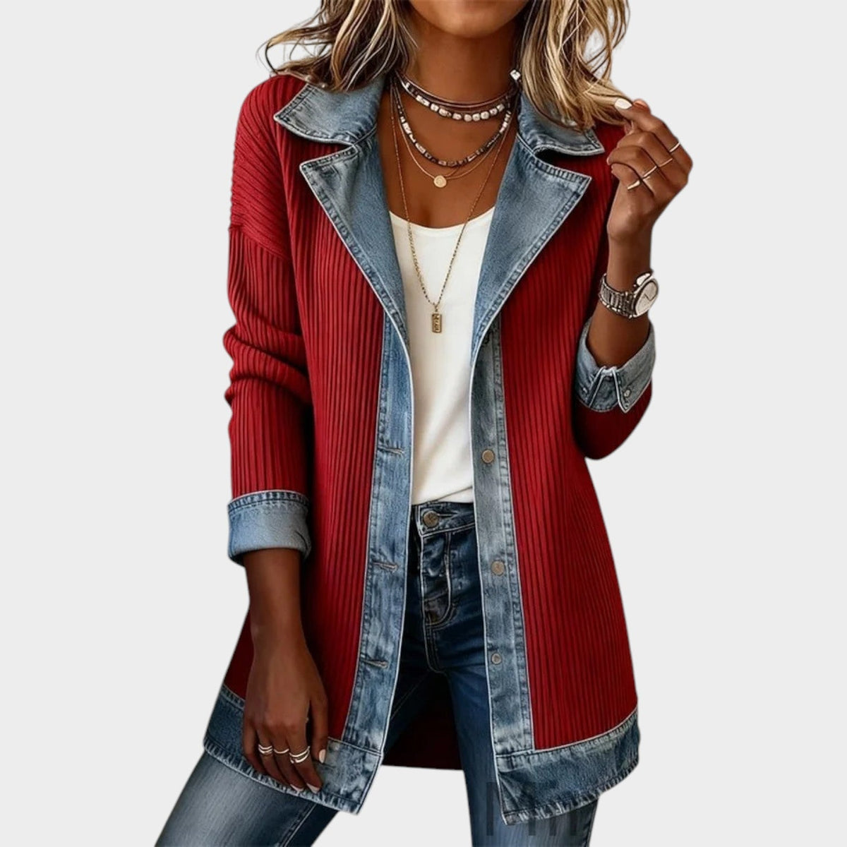 Women's Knit Cardigan Button Front Denim Ribbed – view 7