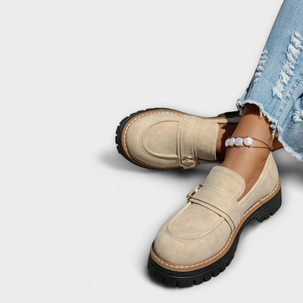 Women's Suede Penny Loafers Platform Buckle